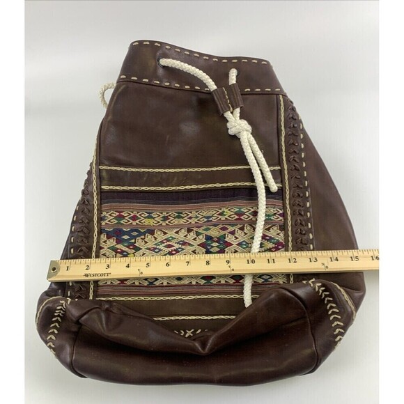 Unbranded Leather Backpack Drawstring Bucket Brown Embroidered Multicolored main image 11